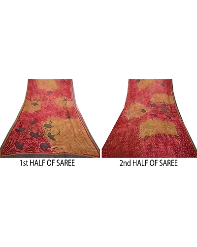 Sanskriti Vintage Dark Red Sarees Pure Georgette Silk Printed Sari Craft Fabric, PRG-313-Dark Red-Printed Work With Floral &amp; Abstract Design-Pure Georgette Silk-14