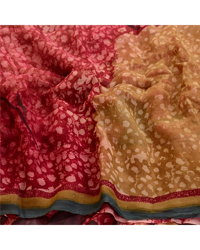 Sanskriti Vintage Dark Red Sarees Pure Georgette Silk Printed Sari Craft Fabric, PRG-313-Dark Red-Printed Work With Floral &amp; Abstract Design-Pure Georgette Silk-15