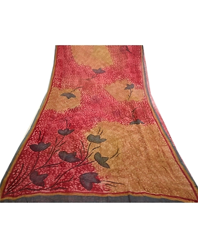 Sanskriti Vintage Dark Red Sarees Pure Georgette Silk Printed Sari Craft Fabric, PRG-313-Dark Red-Printed Work With Floral &amp; Abstract Design-Pure Georgette Silk-17
