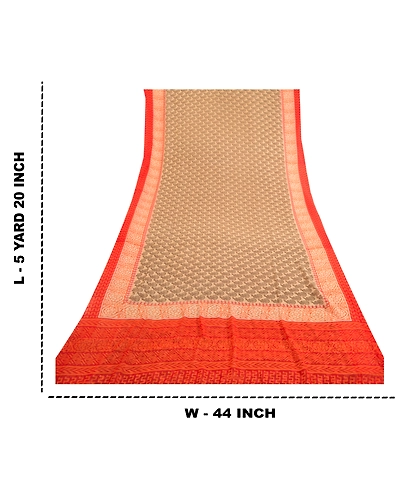 Sanskriti Vintage Orange Sarees Georgette Printed 5 Yard Sari Craft Fabric, PRG-3163-Orange-Printed Floral Design-Poly Georgette-12