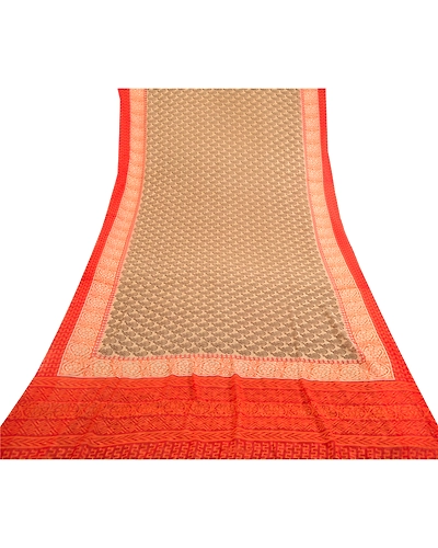 Sanskriti Vintage Orange Sarees Georgette Printed 5 Yard Sari Craft Fabric, PRG-3163-Orange-Printed Floral Design-Poly Georgette-17