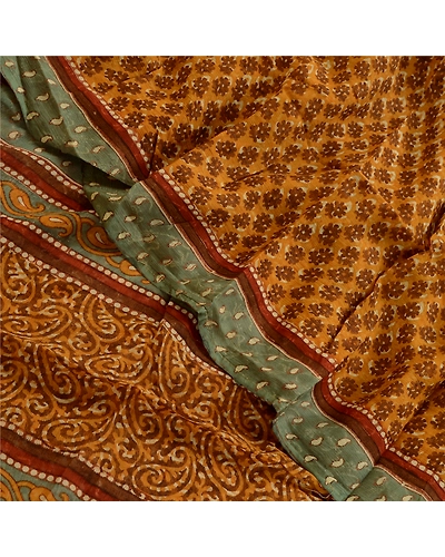 Sanskriti Vintage Saffron Sarees Pure Chiffon Silk Printed Sari Craft Fabric, PRG-3208-Saffron-Printed Paisley Design-Pure Chiffon Silk-10
