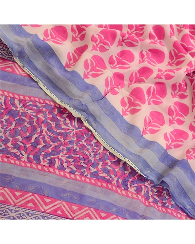 Sanskriti Vintage Saree Pink Block Printed Pure Georgette Silk Sari Craft Fabric, PRG-3213-Pink-Printed Floral Design-Pure Georgette Silk-10