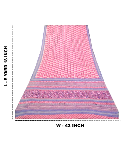 Sanskriti Vintage Saree Pink Block Printed Pure Georgette Silk Sari Craft Fabric, PRG-3213-Pink-Printed Floral Design-Pure Georgette Silk-12