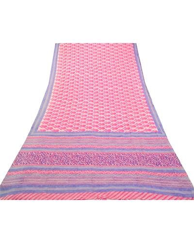 Sanskriti Vintage Saree Pink Block Printed Pure Georgette Silk Sari Craft Fabric, PRG-3213-Pink-Printed Floral Design-Pure Georgette Silk-17