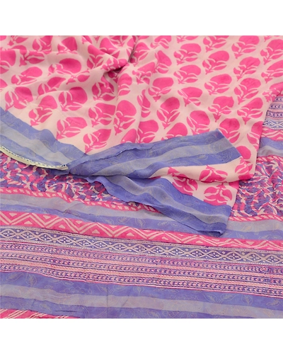 Sanskriti Vintage Saree Pink Block Printed Pure Georgette Silk Sari Craft Fabric, PRG-3213-Pink-Printed Floral Design-Pure Georgette Silk-18
