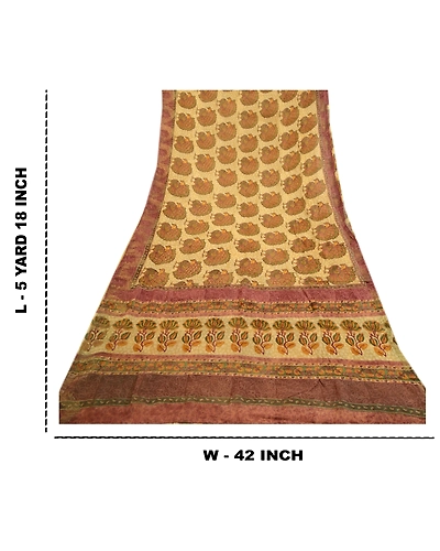 Sanskriti Vintage Cream Peacock Printed Saree Pure Georgette Silk Sari Fabric, PRG-3237-Cream-Printed Floral Design-Pure Georgette Silk-12