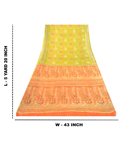 Sanskriti Vintage Green Indian Sarees Chiffon Printed 5 Yard Sari Craft Fabric, PRG-3270-Green-Printed Floral Design-Poly Chiffon-12