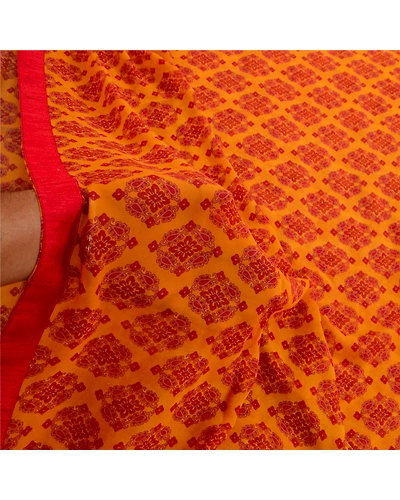 Sanskriti Vintage Saffron From India Sarees Georgette Printed Sari Craft Fabric, PRG-3288-Saffron-Printed Floral Design-Poly Georgette-13