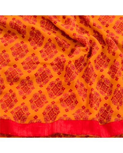 Sanskriti Vintage Saffron From India Sarees Georgette Printed Sari Craft Fabric, PRG-3288-Saffron-Printed Floral Design-Poly Georgette-15