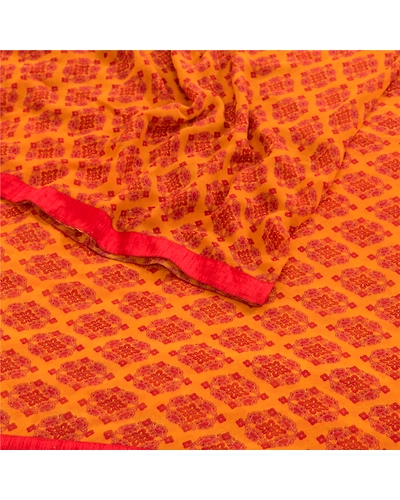 Sanskriti Vintage Saffron From India Sarees Georgette Printed Sari Craft Fabric, PRG-3288-Saffron-Printed Floral Design-Poly Georgette-16