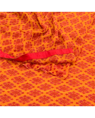 Sanskriti Vintage Saffron From India Sarees Georgette Printed Sari Craft Fabric, PRG-3288-Saffron-Printed Floral Design-Poly Georgette-18
