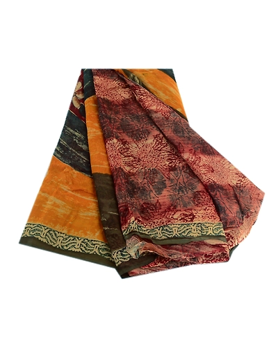 Sanskriti Vintage Indian Sari Blend Georgette Printed Sarees Floral Craft Fabric, PRG-3390-Multi-Printed Floral Design-Blend Georgette-11