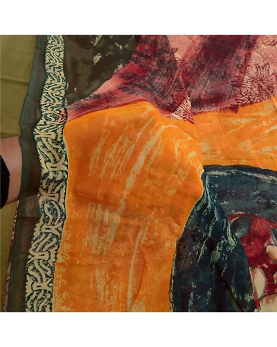 Sanskriti Vintage Indian Sari Blend Georgette Printed Sarees Floral Craft Fabric, PRG-3390-Multi-Printed Floral Design-Blend Georgette-13