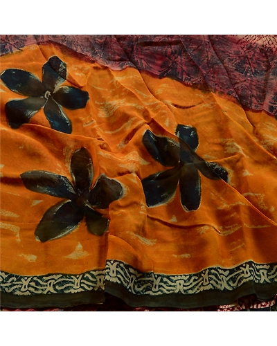 Sanskriti Vintage Indian Sari Blend Georgette Printed Sarees Floral Craft Fabric, PRG-3390-Multi-Printed Floral Design-Blend Georgette-15