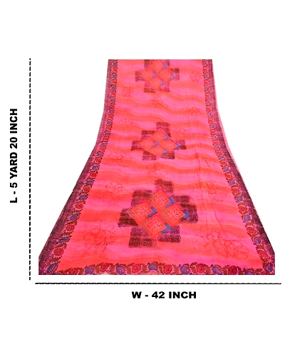 Sanskriti Vintage Pink Sarees Blend Georgette Printed 5 Yard Sari Craft Fabric, PRG-3401-Pink-Printed Floral Design-Blend Georgette-14