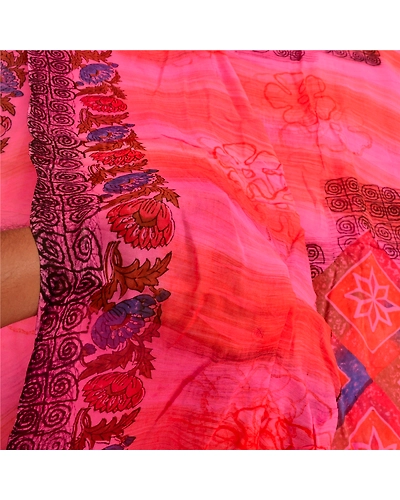 Sanskriti Vintage Pink Sarees Blend Georgette Printed 5 Yard Sari Craft Fabric, PRG-3401-Pink-Printed Floral Design-Blend Georgette-15