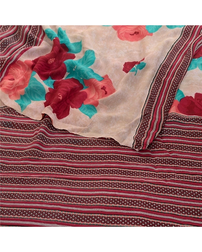 Sanskriti Vintage Purple Sarees Pure Georgette Silk Printed Sari Craft Fabric, PRG-3406-Purple-Printed Floral Design-Pure Georgette Silk-16
