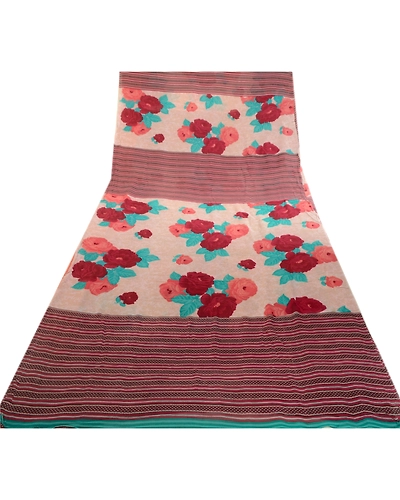 Sanskriti Vintage Purple Sarees Pure Georgette Silk Printed Sari Craft Fabric, PRG-3406-Purple-Printed Floral Design-Pure Georgette Silk-17
