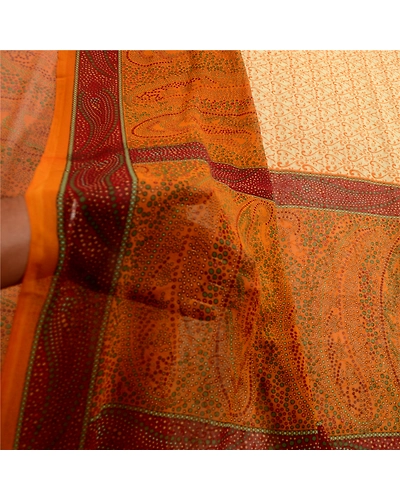 Sanskriti Vintage Ivory Indian Sarees Georgette Printed Sari Soft Craft Fabric, PRG-3412-Ivory-Printed Floral Design-Poly Georgette-13