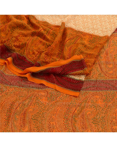 Sanskriti Vintage Ivory Indian Sarees Georgette Printed Sari Soft Craft Fabric, PRG-3412-Ivory-Printed Floral Design-Poly Georgette-18