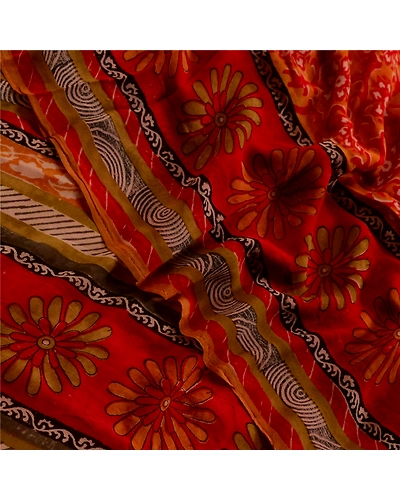 Sanskriti Vintage Orange Sarees Pure Georgette Silk Printed Sari Craft Fabric, PRG-3475-Orange-Printed Floral Design-Pure Georgette Silk-10