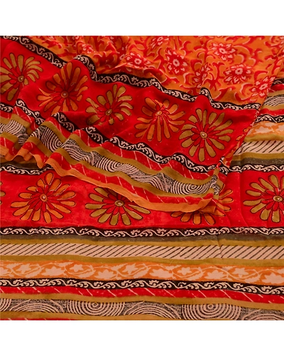 Sanskriti Vintage Orange Sarees Pure Georgette Silk Printed Sari Craft Fabric, PRG-3475-Orange-Printed Floral Design-Pure Georgette Silk-16