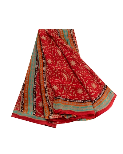 Sanskriti Vintage Dark Red Sarees Blend Georgette Printed Sari Craft Fabric, PRG-3545-Dark Red-Printed Work-Blend Georgette-11