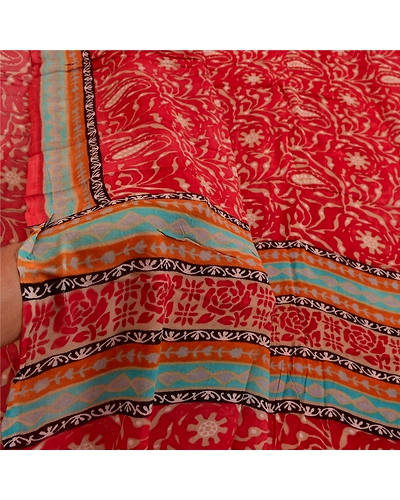 Sanskriti Vintage Dark Red Sarees Blend Georgette Printed Sari Craft Fabric, PRG-3545-Dark Red-Printed Work-Blend Georgette-13