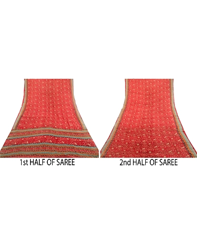 Sanskriti Vintage Dark Red Sarees Blend Georgette Printed Sari Craft Fabric, PRG-3545-Dark Red-Printed Work-Blend Georgette-14