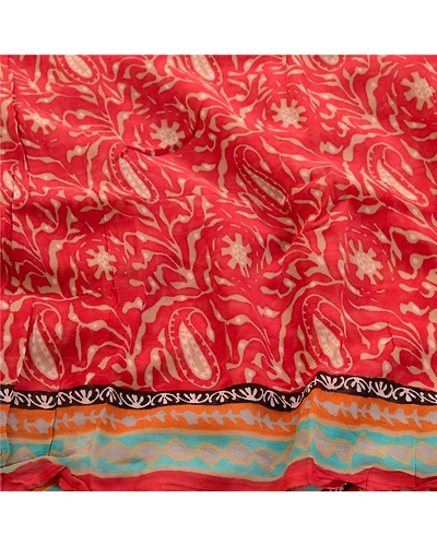 Sanskriti Vintage Dark Red Sarees Blend Georgette Printed Sari Craft Fabric, PRG-3545-Dark Red-Printed Work-Blend Georgette-15