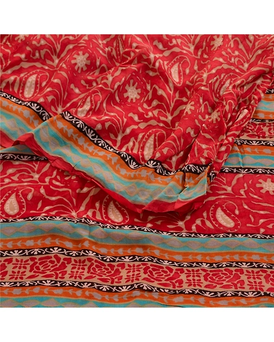 Sanskriti Vintage Dark Red Sarees Blend Georgette Printed Sari Craft Fabric, PRG-3545-Dark Red-Printed Work-Blend Georgette-16