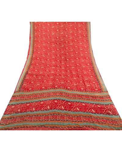 Sanskriti Vintage Dark Red Sarees Blend Georgette Printed Sari Craft Fabric, PRG-3545-Dark Red-Printed Work-Blend Georgette-17