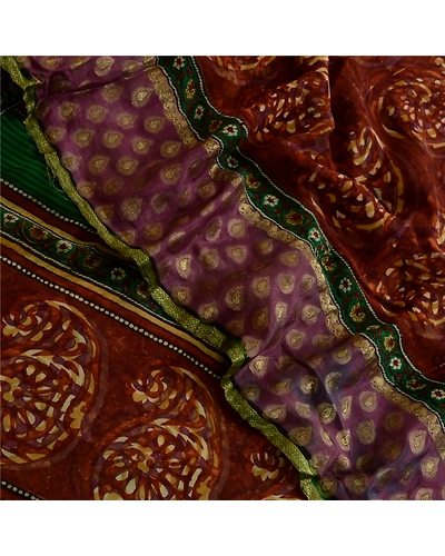 Sanskriti Vintage Sarees Pure Georgette Silk Zari Work Printed Sari Fabric, PRG-3556-Brown-Printed Paisley Design-Pure Georgette Silk-10