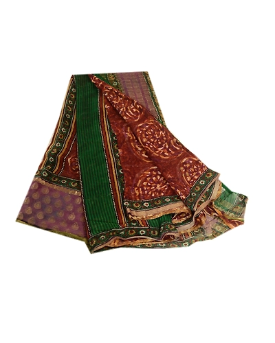Sanskriti Vintage Sarees Pure Georgette Silk Zari Work Printed Sari Fabric, PRG-3556-Brown-Printed Paisley Design-Pure Georgette Silk-11