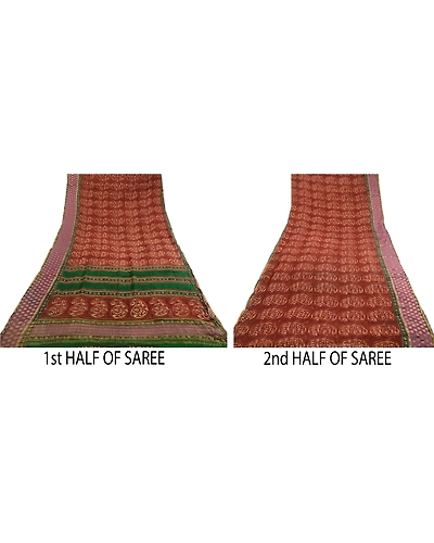 Sanskriti Vintage Sarees Pure Georgette Silk Zari Work Printed Sari Fabric, PRG-3556-Brown-Printed Paisley Design-Pure Georgette Silk-14
