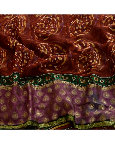 Sanskriti Vintage Sarees Pure Georgette Silk Zari Work Printed Sari Fabric, PRG-3556-Brown-Printed Paisley Design-Pure Georgette Silk-15