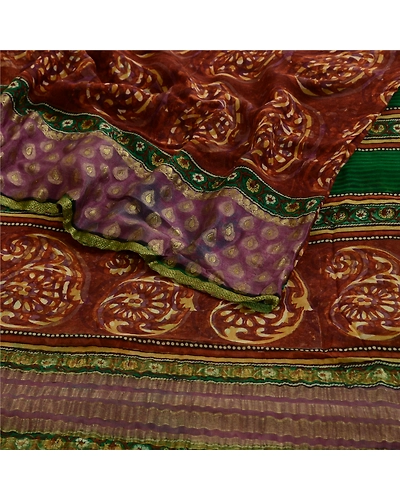 Sanskriti Vintage Sarees Pure Georgette Silk Zari Work Printed Sari Fabric, PRG-3556-Brown-Printed Paisley Design-Pure Georgette Silk-16