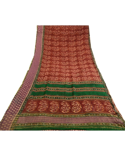 Sanskriti Vintage Sarees Pure Georgette Silk Zari Work Printed Sari Fabric, PRG-3556-Brown-Printed Paisley Design-Pure Georgette Silk-17