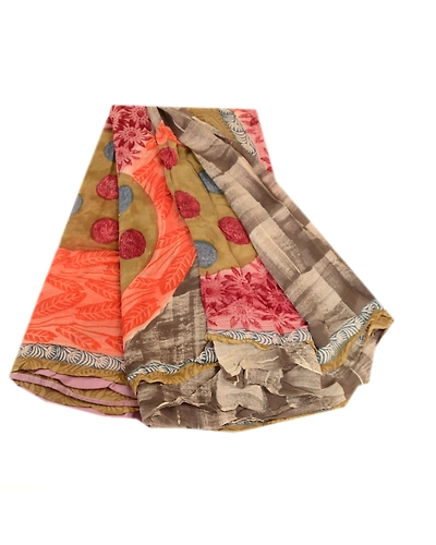 Sanskriti Vintage Indian Sari Multi Pure Georgette Silk Print Sarees Soft Fabric, PRG-3574-Multi-Printed Floral Design-Pure Georgette Silk-11