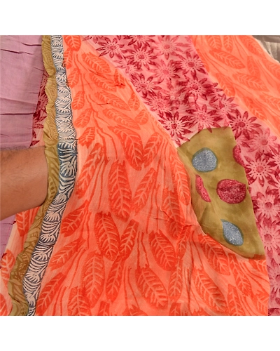 Sanskriti Vintage Indian Sari Multi Pure Georgette Silk Print Sarees Soft Fabric, PRG-3574-Multi-Printed Floral Design-Pure Georgette Silk-13