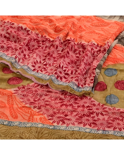 Sanskriti Vintage Indian Sari Multi Pure Georgette Silk Print Sarees Soft Fabric, PRG-3574-Multi-Printed Floral Design-Pure Georgette Silk-16