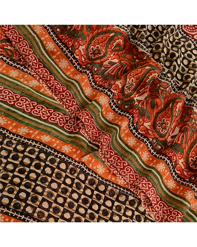 Sanskriti Vintage Indian Sarees Pure Georgette Silk Printed Sari Craft Fabric, PRG-3577-Multi-Printed Floral Design-Pure Georgette Silk-10