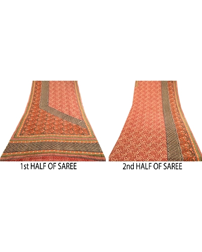 Sanskriti Vintage Indian Sarees Pure Georgette Silk Printed Sari Craft Fabric, PRG-3577-Multi-Printed Floral Design-Pure Georgette Silk-14