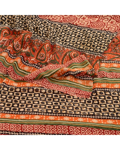 Sanskriti Vintage Indian Sarees Pure Georgette Silk Printed Sari Craft Fabric, PRG-3577-Multi-Printed Floral Design-Pure Georgette Silk-18