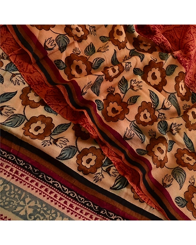 Sanskriti Vintage Brown Sarees Pure Georgette Silk Printed Sari Craft Fabric, PRG-3587-Brown-Printed Floral Design-Pure Georgette Silk-10