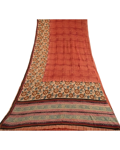 Sanskriti Vintage Brown Sarees Pure Georgette Silk Printed Sari Craft Fabric, PRG-3587-Brown-Printed Floral Design-Pure Georgette Silk-17