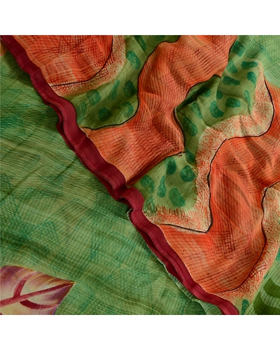 Sanskriti Vintage Green Sarees Pure Georgette Silk Printed Sari Craft 5Yd Fabric, PRG-3615-Green-Printed Floral Design-Pure Georgette Silk-10