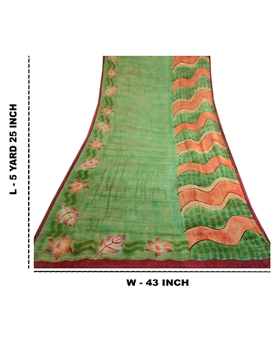 Sanskriti Vintage Green Sarees Pure Georgette Silk Printed Sari Craft 5Yd Fabric, PRG-3615-Green-Printed Floral Design-Pure Georgette Silk-12