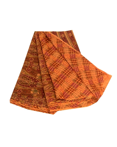 Sanskriti Vintage Orange Sarees Pure Georgette Silk Printed Sari Craft Fabric, PRG-3678-Orange-Printed Floral Design-Pure Georgette Silk-11